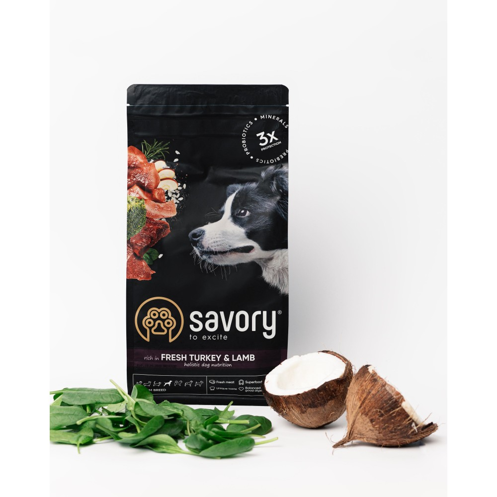 Savory Сейворі 1кг д/собак сред.порід Ягня та індичка