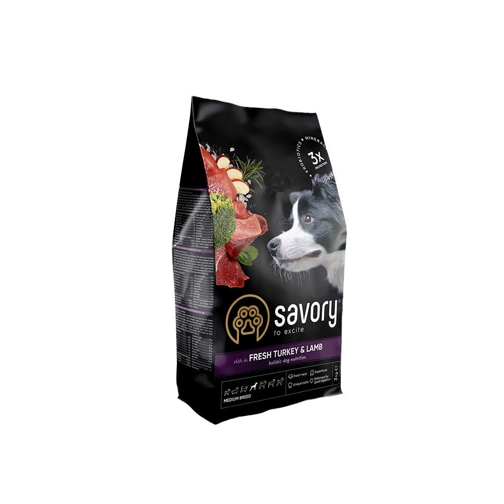 Savory Сейворі 3кг д/собак серед.порід Ягням та індичка