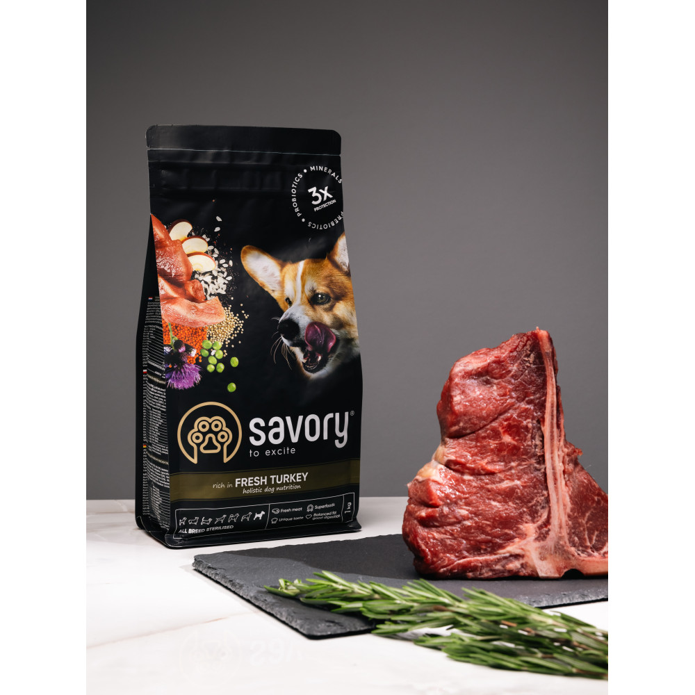 Savory Сейворі 1кг д/собак Стерильні Індичка