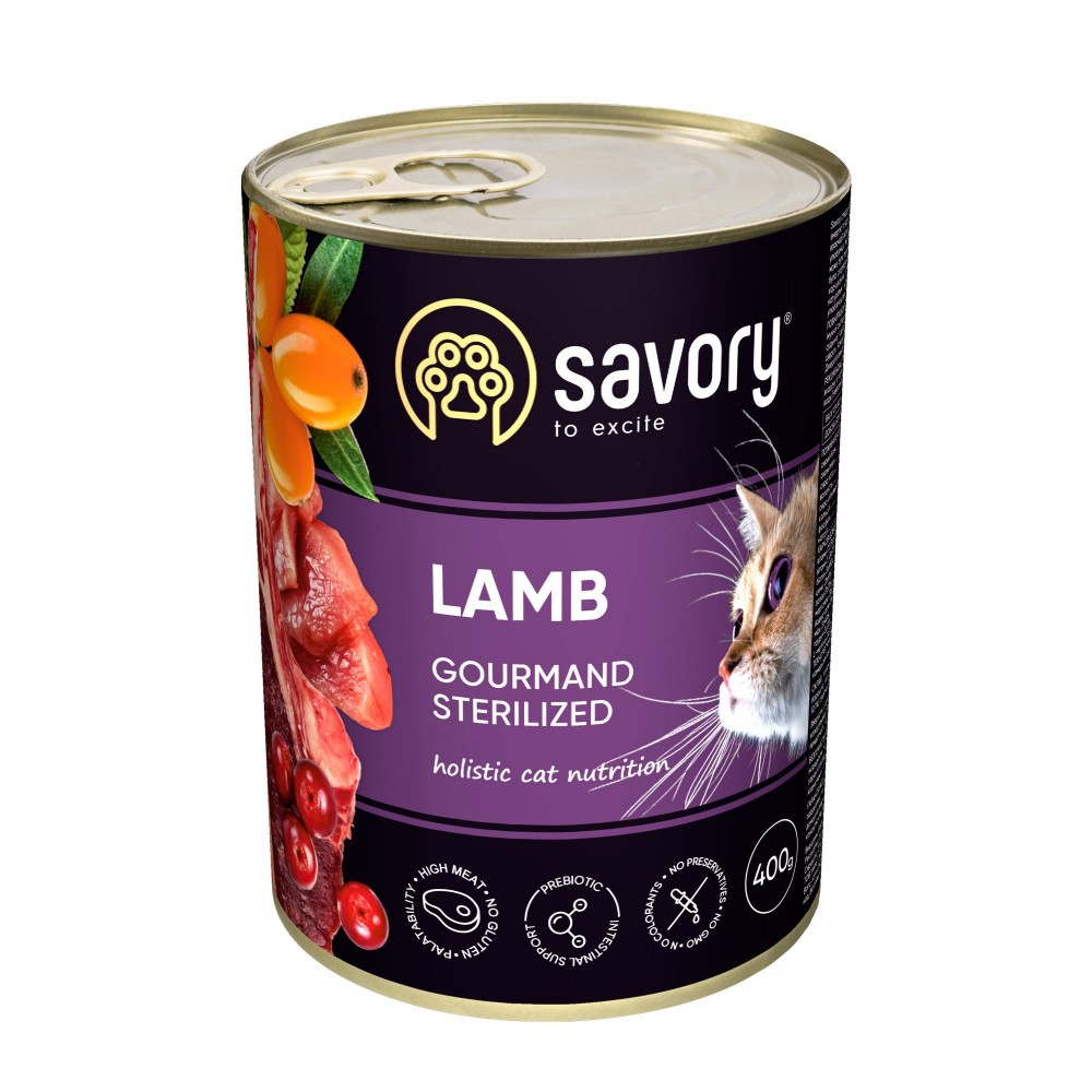 Savory Сейворі конс.400г д/кота Стерильні Ягня
