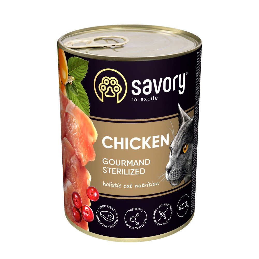 Savory Сейворі конс.400г д/кота Стерильні Курка