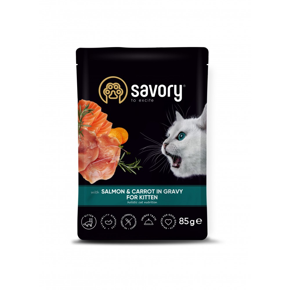 Savory Сейворі пауч 85г д/кошенят Лосось морква соус