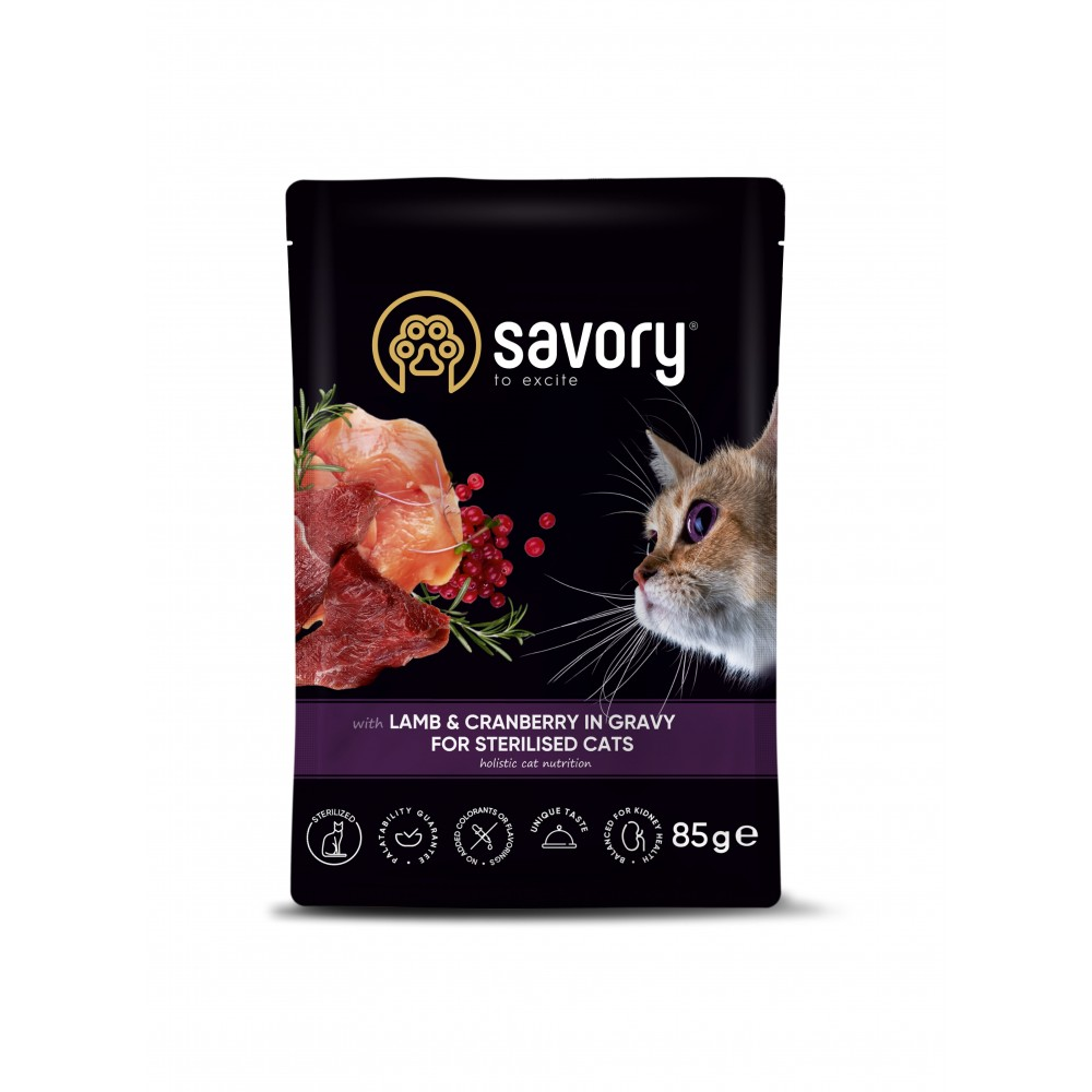 Savory Сейворі пауч 85г д/кота Стерил. Ягня журавлина соус