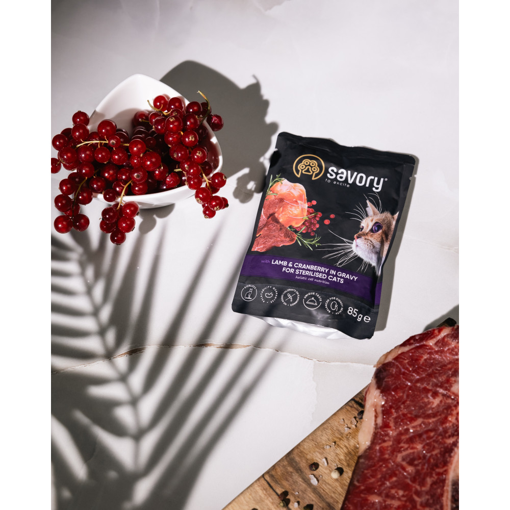 Savory Сейворі пауч 85г д/кота Стерил. Ягня журавлина соус