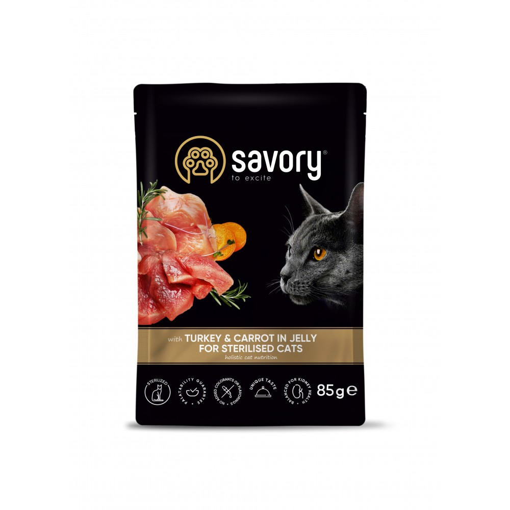 Savory Сейворі пауч 85г д/кота Стерильні Індичка морква желе