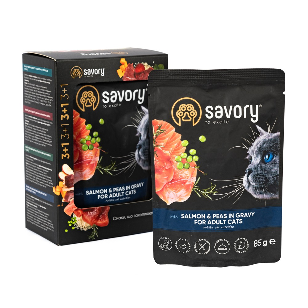 Savory Суйворі набір 3+1 пауч д/кота Лосось та горох соус