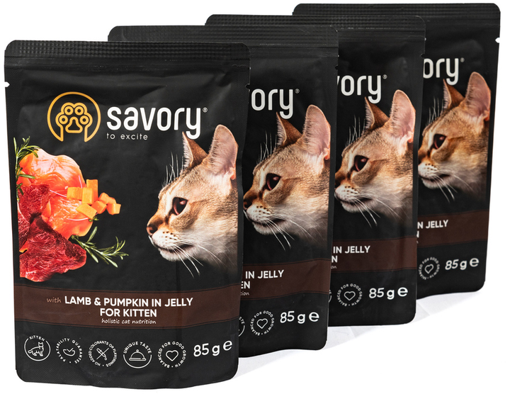 Savory Суйворі набір 3+1 пауч д/кошенят Ягня та гарбуз желе