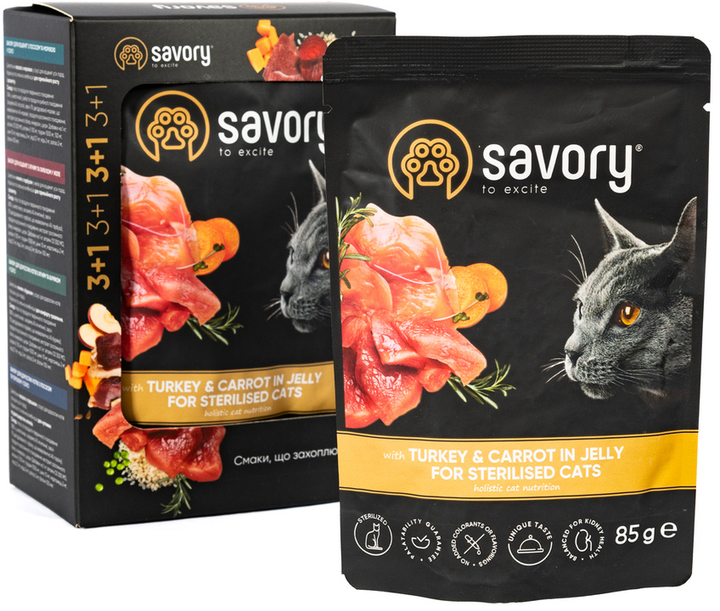 Savory Суйворі набір 3+1 пауч д/кота Індичка морква желе