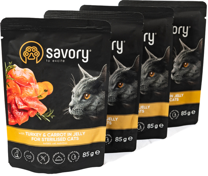 Savory Суйворі набір 3+1 пауч д/кота Індичка морква желе