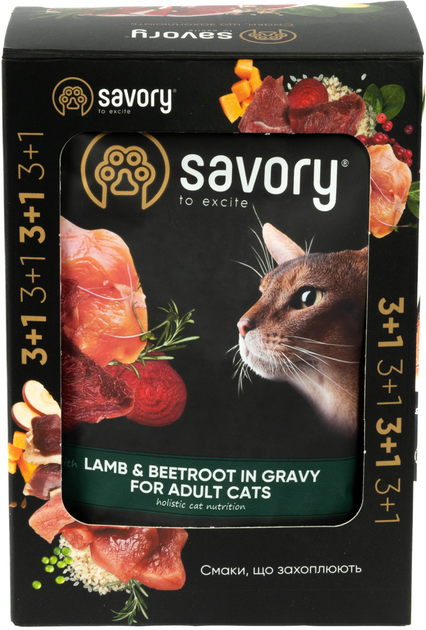 Savory Суйворі набір 3+1 пауч д/кота Ягня з буряком соус