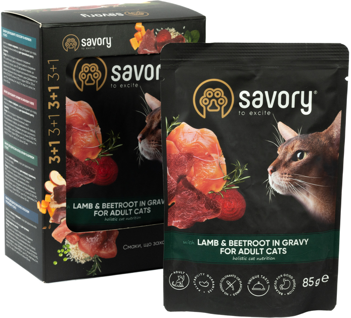 Savory Суйворі набір 3+1 пауч д/кота Ягня з буряком соус