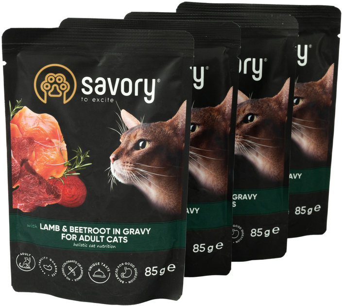 Savory Суйворі набір 3+1 пауч д/кота Ягня з буряком соус