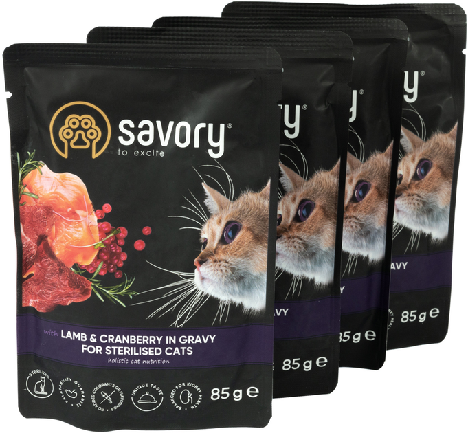 Savory Суйворі набір 3+1 пауч д/кота Ягня з журавлиною соус