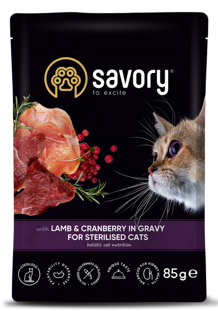 Savory Суйворі набір 3+1 пауч д/кота Ягня з журавлиною соус