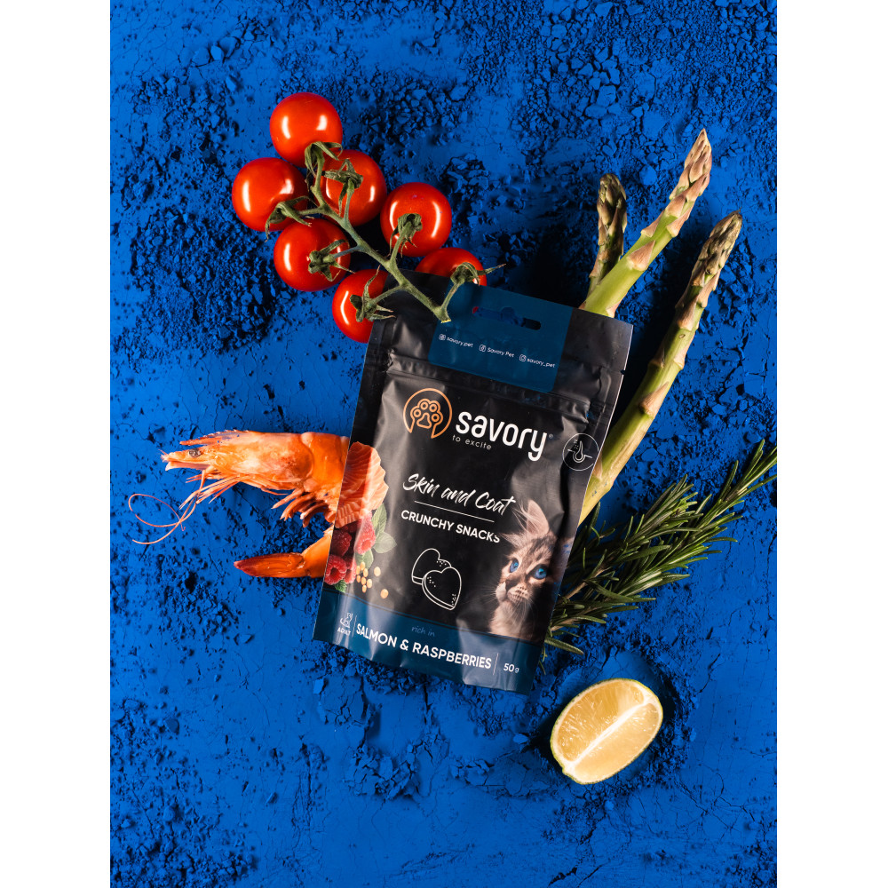 Savory Сейворі ласощі хруст.д/кота шкіра шерсть Лосось малина 50г