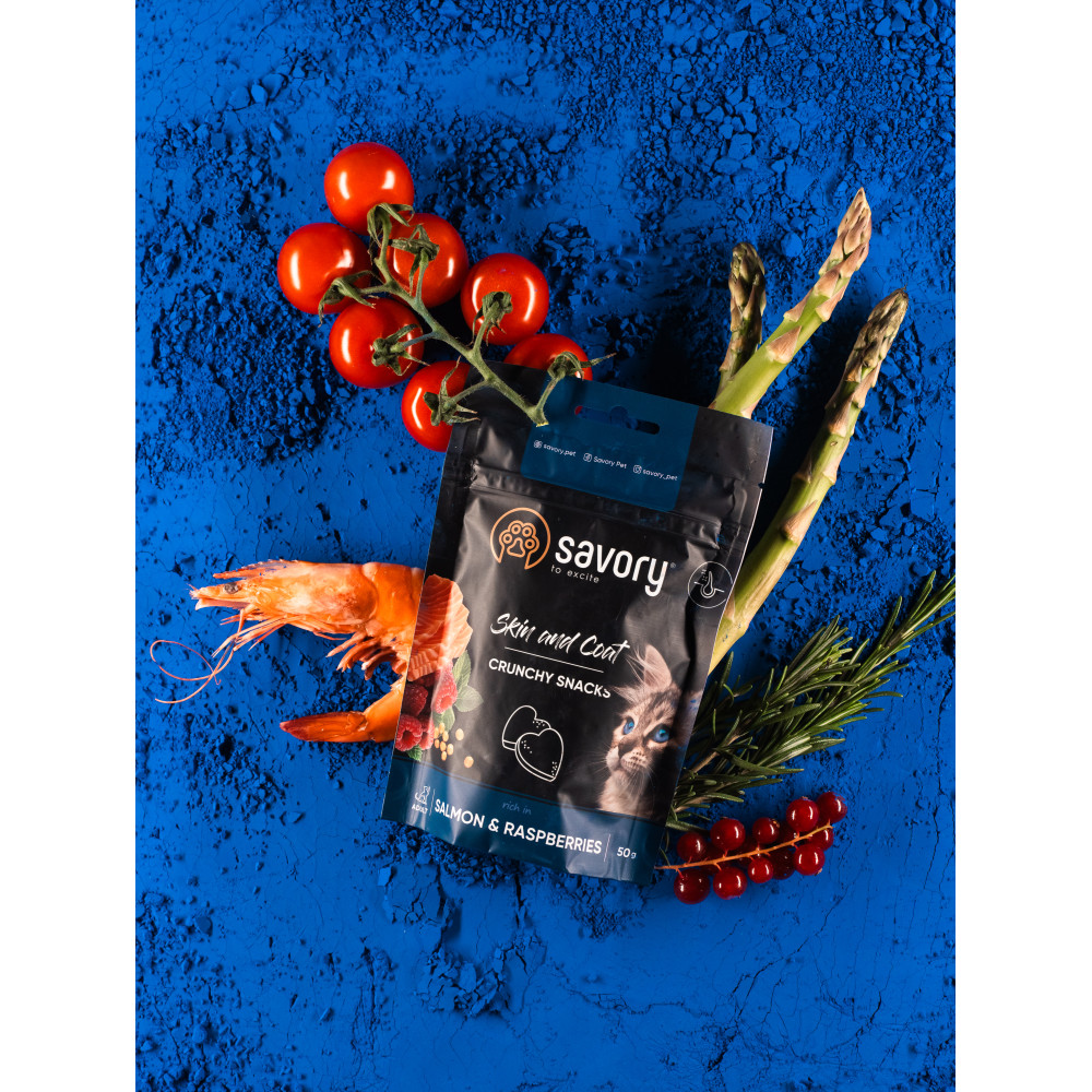 Savory Сейворі ласощі хруст.д/кота шкіра шерсть Лосось малина 50г