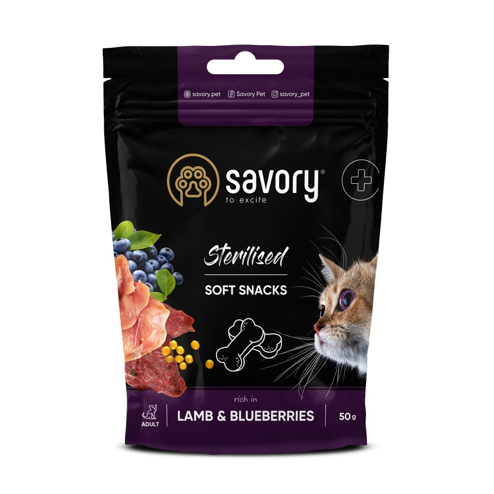 Savory Сейворі ласощі мякі д/кота стерильні Ягня та чорниця 50г