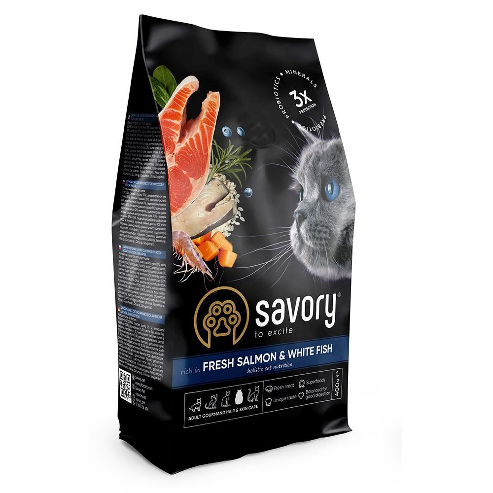 Savory Сейворі 400г д/кота Біла риба для шерсті