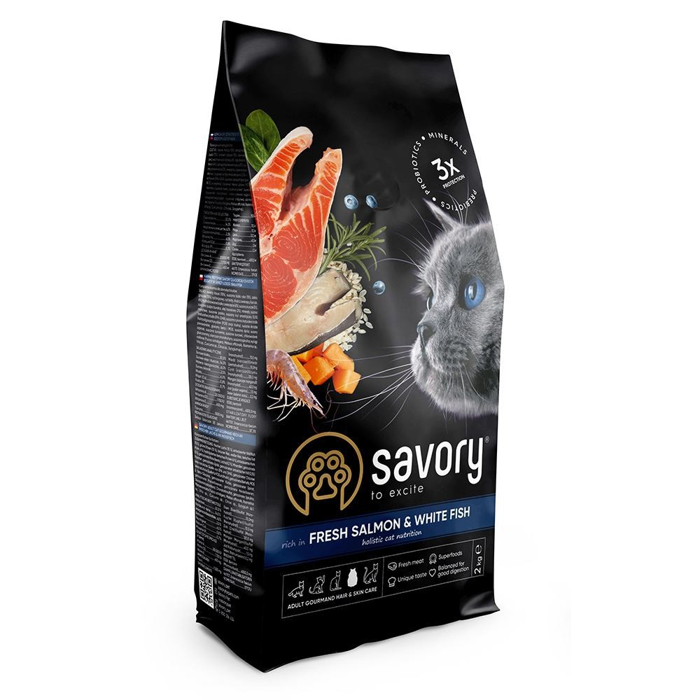 Savory Сейворі 2кг д/кота Біла риба Лосось для шерсті