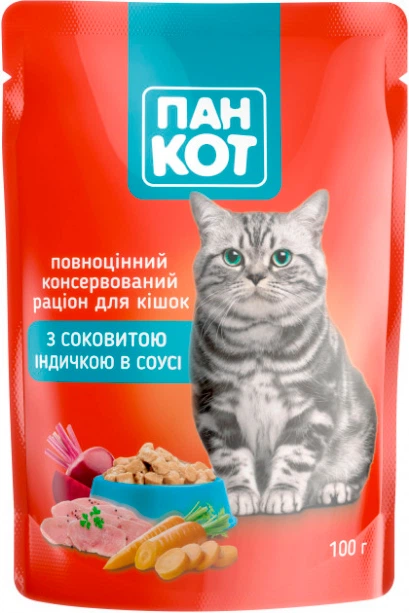 Пан Кот пауч 100г д/кота Індичка соус 24шт/1уп 1шт