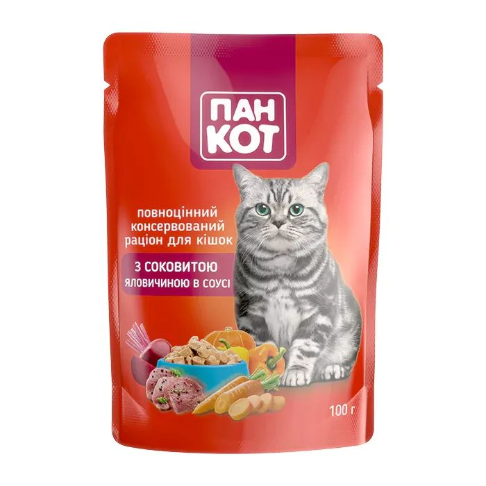Пан Кот пауч 100г д/кота Яловичина соус 24шт/уп 1шт