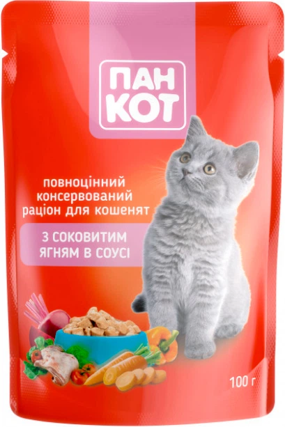 Пан Кот пауч 100г д/кота Ягня соус 24шт/уп 1шт