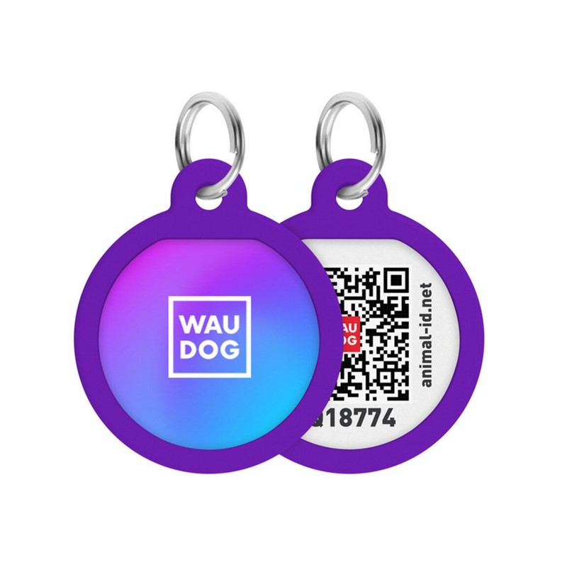 WauDog Адресник д/собак та котів метал.з QR кодом коло Градієнт фіалетовий 30мм