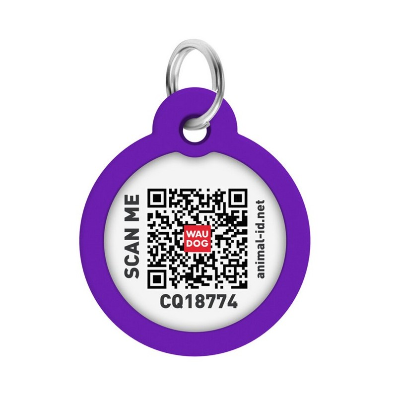 WauDog Адресник д/собак та котів метал.з QR кодом коло Градієнт фіалетовий 30мм