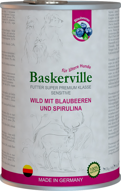 Baskerville Holistik Баскервіль конс.400г д/собак Оленина,чорниця та спірулина