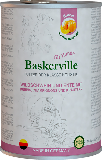 Baskerville Holistik Баскервіль конс.800г д/собак Кабан з Качкою  з гарбузом