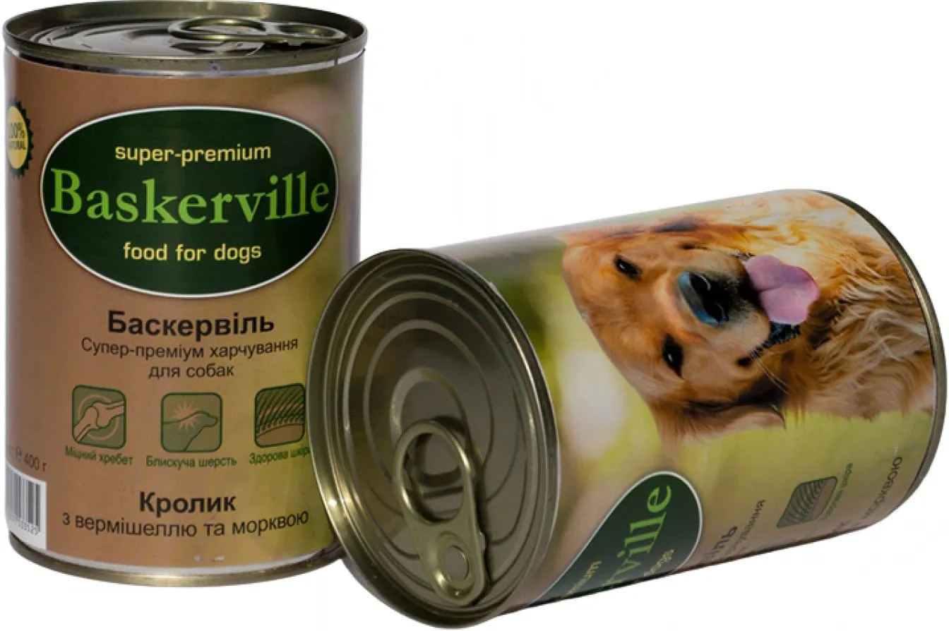 Baskerville Баскервіль конс.400г д/собак Кролик з лапшою та морквою
