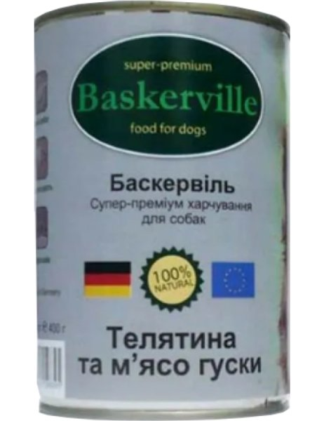Baskerville Баскервіль конс.400г д/собак  Телятина та мясо Гуски