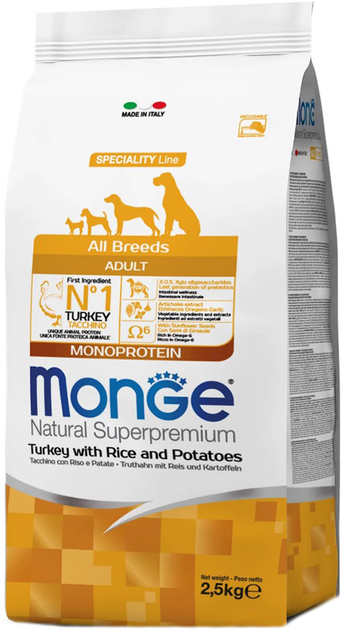 Monge MONOptotein соб/сух 2,5кг індичка,рис та картопля