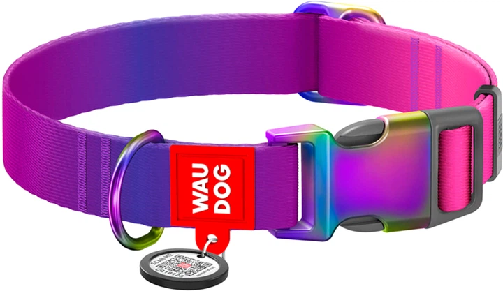 WAUDOG Нашийник д/собак з нейлону Nylon Recycled c QR паспортом, градієнт, M, Ш 20 мм, Дов 28-40 см фіолетовий
