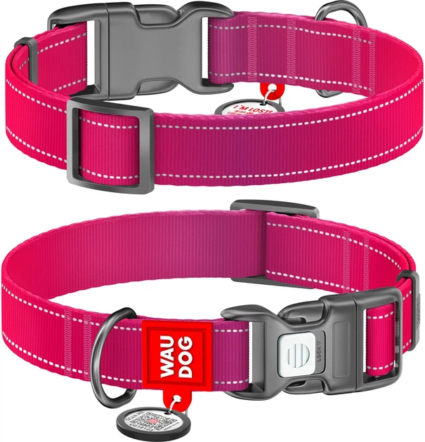 WAUDOG Nylon Mono нашийник д/собак світловідбивний S, Ш 15 мм, Дов 25-35 см, рожевий