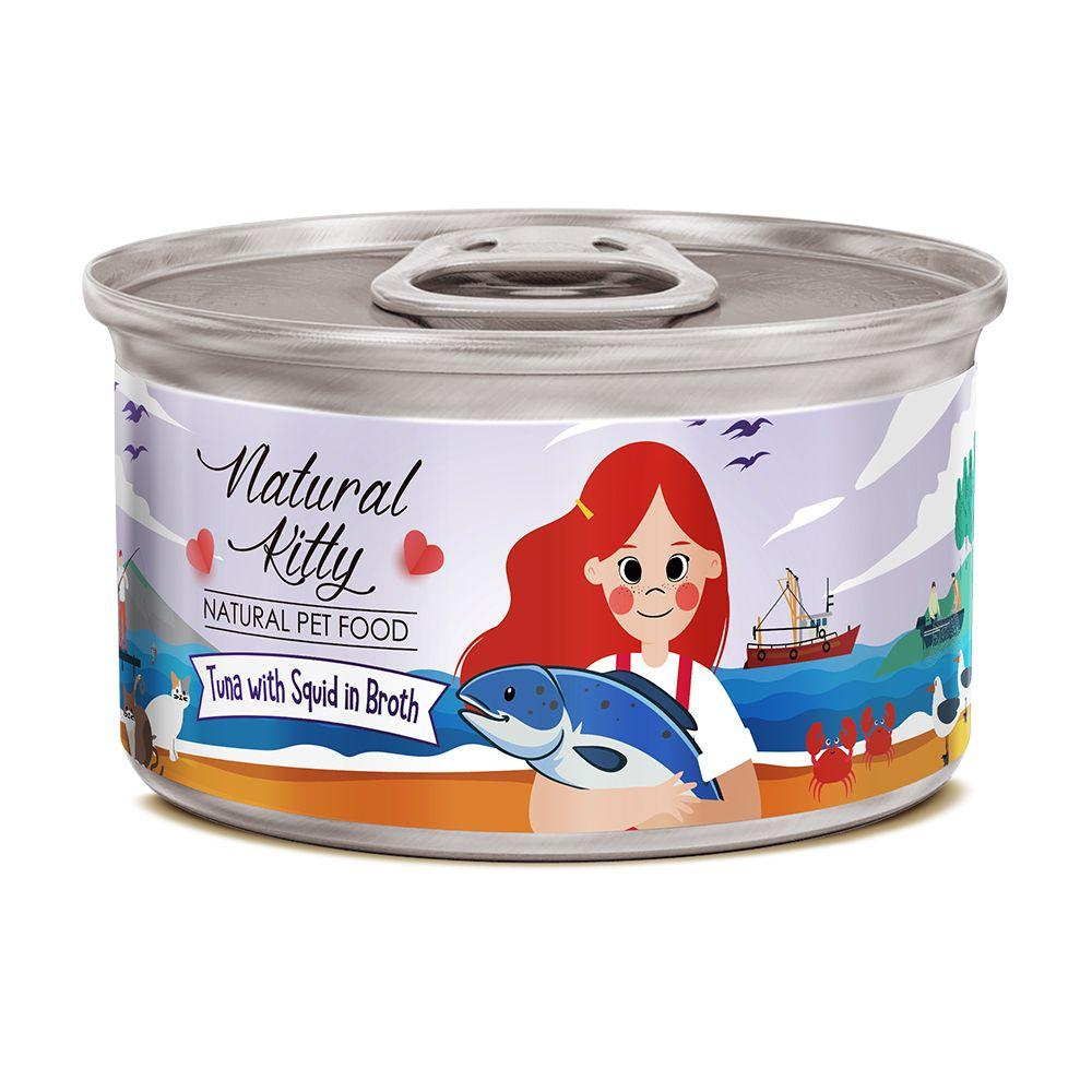 Natural Kitty конс.80г д/котів Тунець з кальмарами в бульйоні