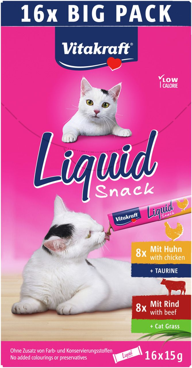 Крем-снек Liquid Snack Multipack 16*15гр. З куркою/яловичиною і котячою травою (2 смаки) для котів