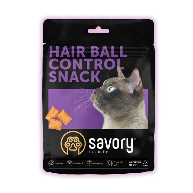 Savory Сейворі хрумкі ласощі Snacks Pillows Hair Ball для дорослих котів, подушечки для виведення шерсті 180 г