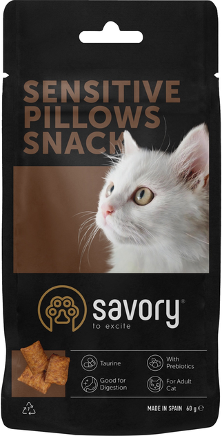 Savory Сейворі хрумкі ласощі Snacks Pillows Sensitive для дорослих котів з чутливим травленням, 60 г