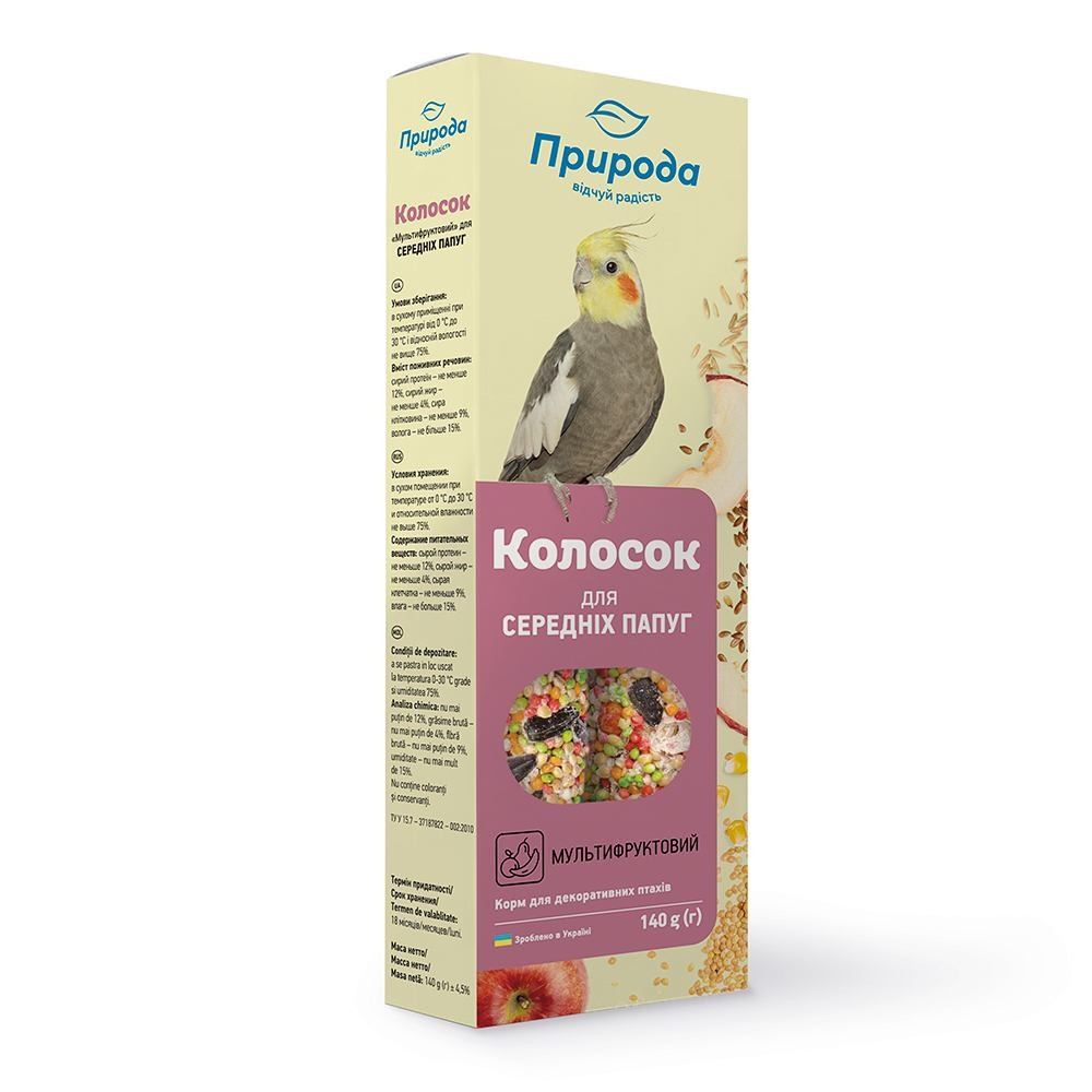 Колосок д/папуг середніх Мультифрукт 140г Природа