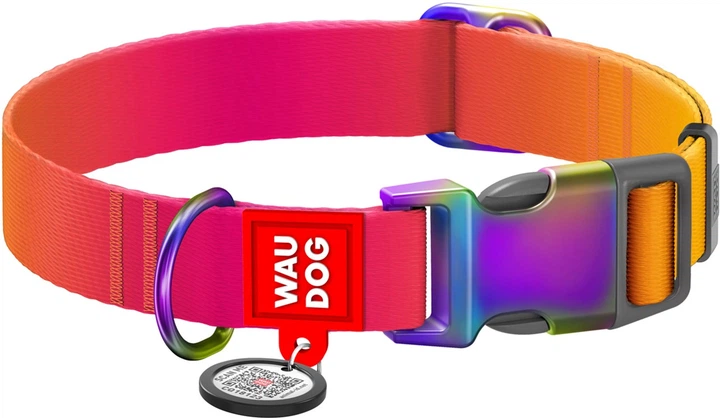 WAUDOG Нашийник д/собак з нейлону Nylon Recycled c QR паспортом, градієнт, M, Ш 20 мм, Дов 28-40 см помаранч