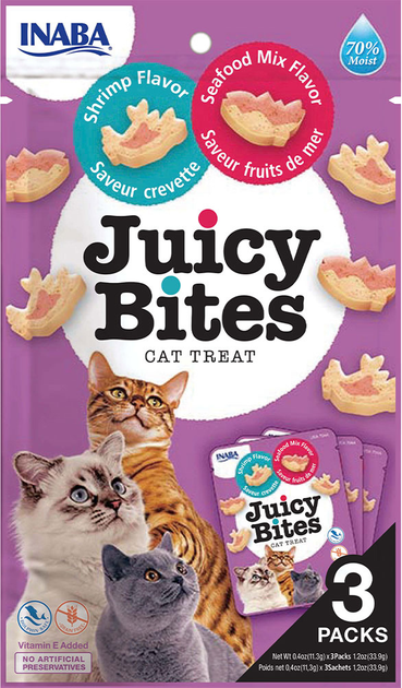 Inaba Ласощі д/кота Juicy Bites Курка соковитий снек смак криветка і морепрод. 12г 3шт/уп 1шт