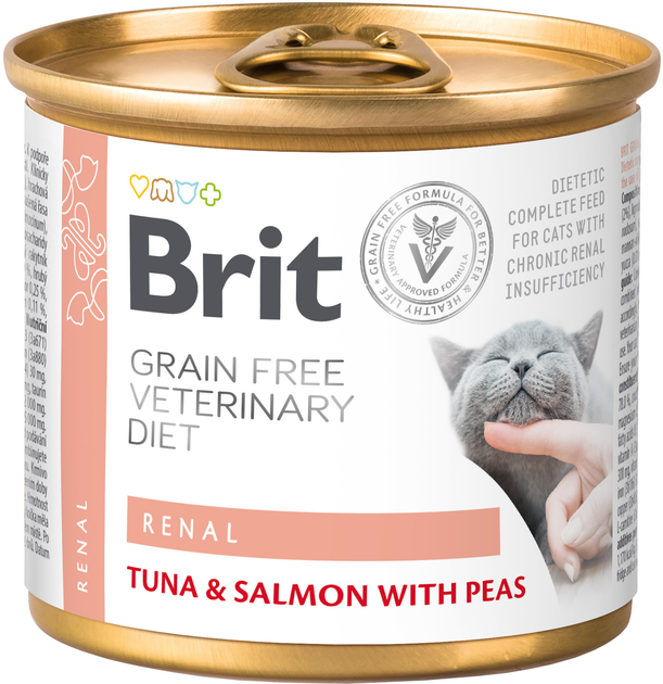Brit VetDiets конс.200г д/кота Діета Ренал тунець.лосось та горох