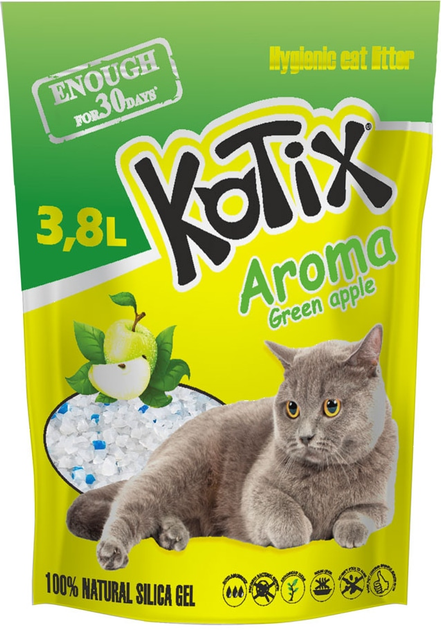 Наповнювач д/кот силікагель  Котікс green apple 3.8л яблоко