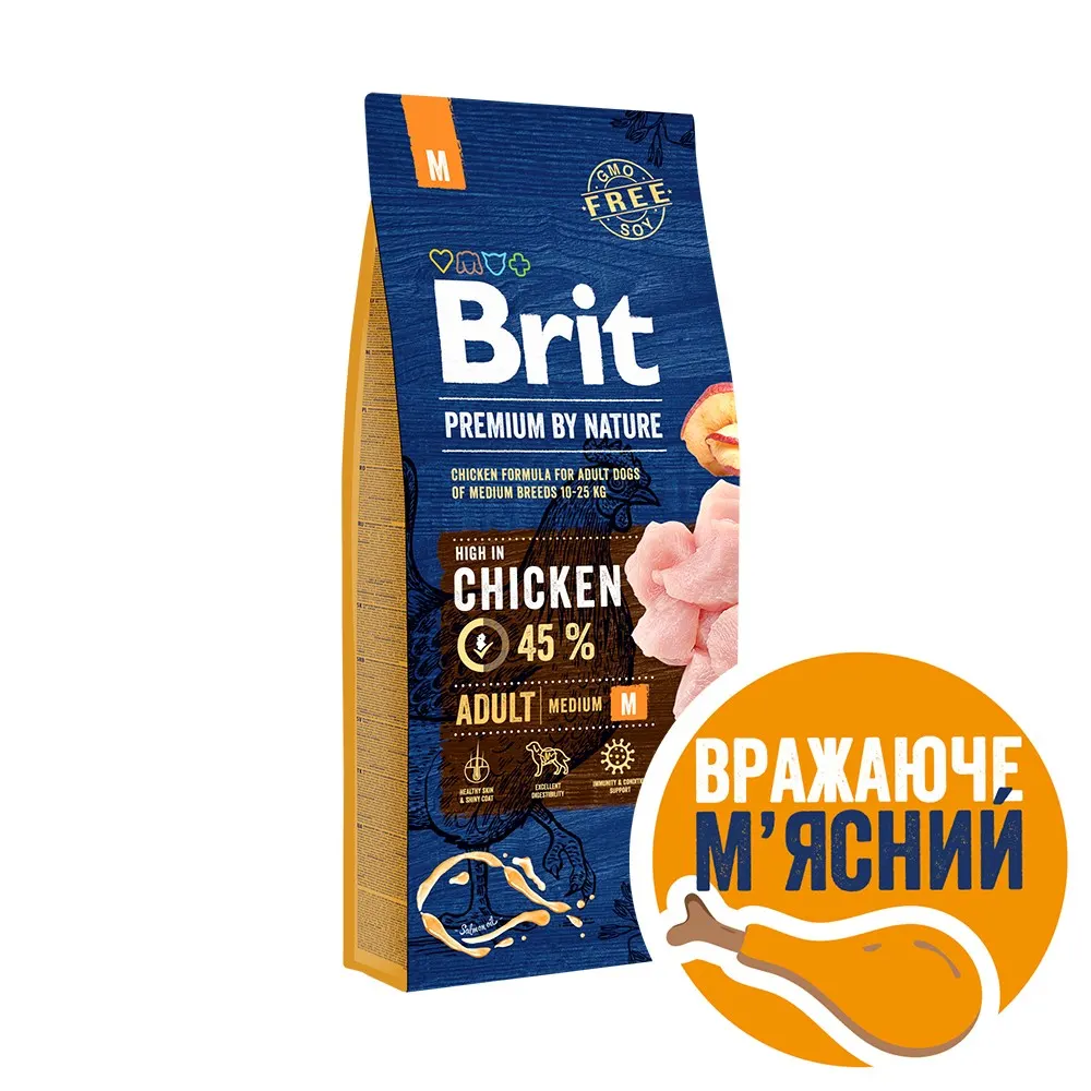 Brit Premium Бріт соб/сух середніх порід  М з куркою 15кг