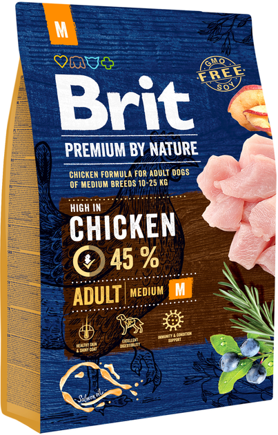 Brit Premium Бріт 3кг д/собак середніх порід Едалт М з куркою