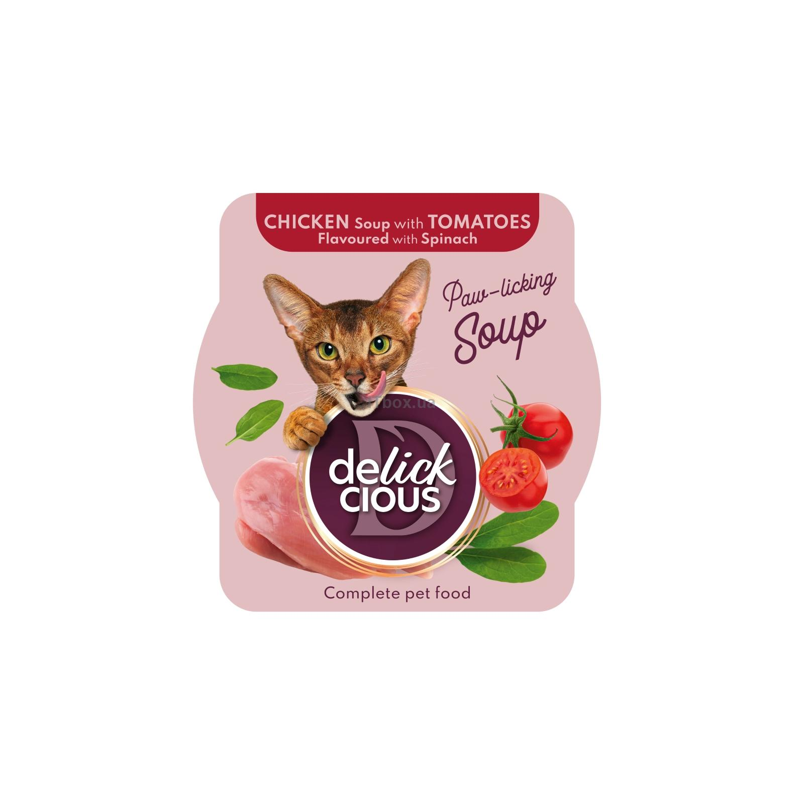 Delickcious Делюшен конс.пласт.80г д/кота Суп Курка з шпинатом