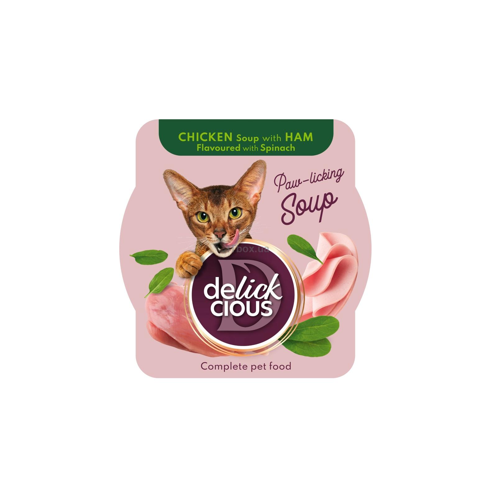 Delickcious Делюшен конс.пласт.80г д/кота Суп Курка,шинка з шпинатом