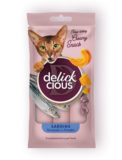 Delickcious Делюшен Ласощі кремові д/кота Сардина та гарбуз 15г 4шт/уп 1шт