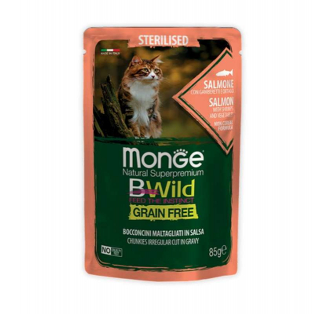 Monge Bwild Grein пауч 85г д/кота Стерильні тунець,креветка та овочі